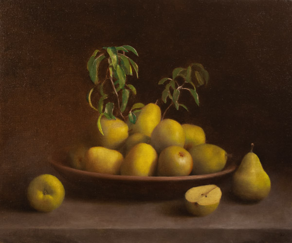 Jonathan Koch - Bowl of Pears with Leaves
